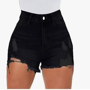 NWT Women High Waisted Stretchy Distressed Denim Shorts Size XL